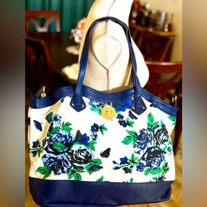 Authentic New Isaac Mizrahi Leather & Canvas Bridge Hampton Large Tote $395